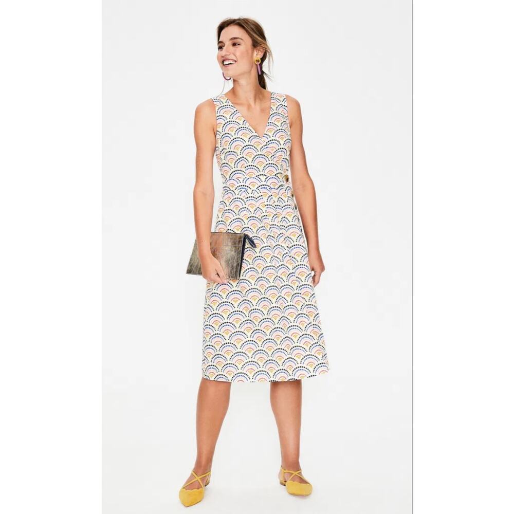 New Boden Women's Colorful Rainbow Arwen Wrap Sleeveless Midi Dress Size 4P